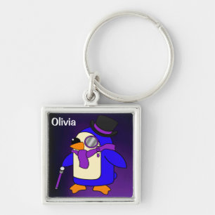 Chaveiro Pinguim de desenho animado bonito violeta roxa
