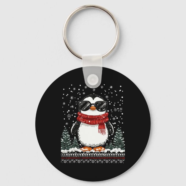 Chaveiro Pinguim De Natal Engraçado Com Sungles Ugly Christ (Frente)