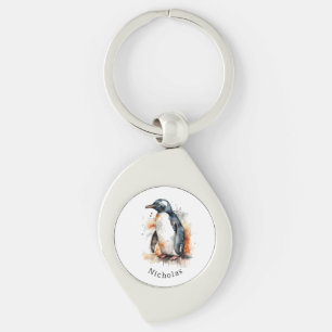 Chaveiro pinguim em aquarela, personalizável