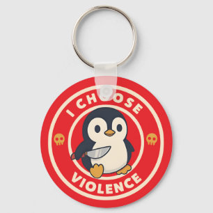 Chaveiro Pinguim Engraçado Com Faca Eu Escolho Violência Me