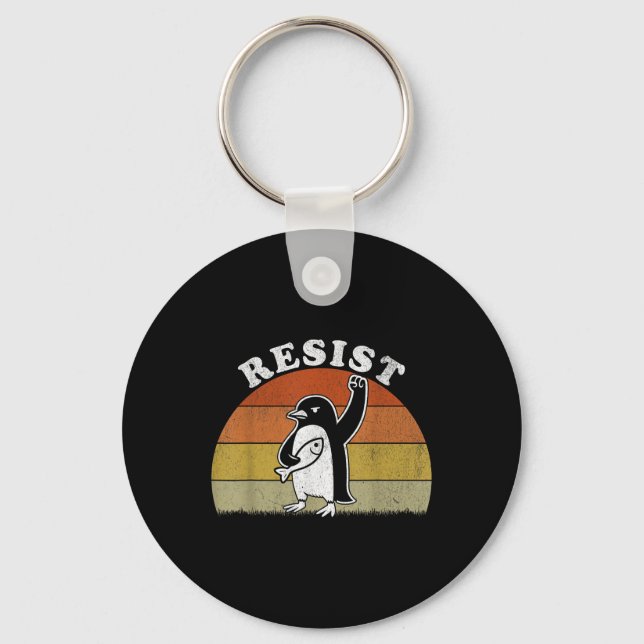 Chaveiro Pinguim Engraçado Resiste Pinguins em Protesto Con (Frente)