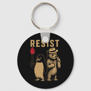 Chaveiro Pinguim Engraçado Resiste Pinguins em Protesto Con