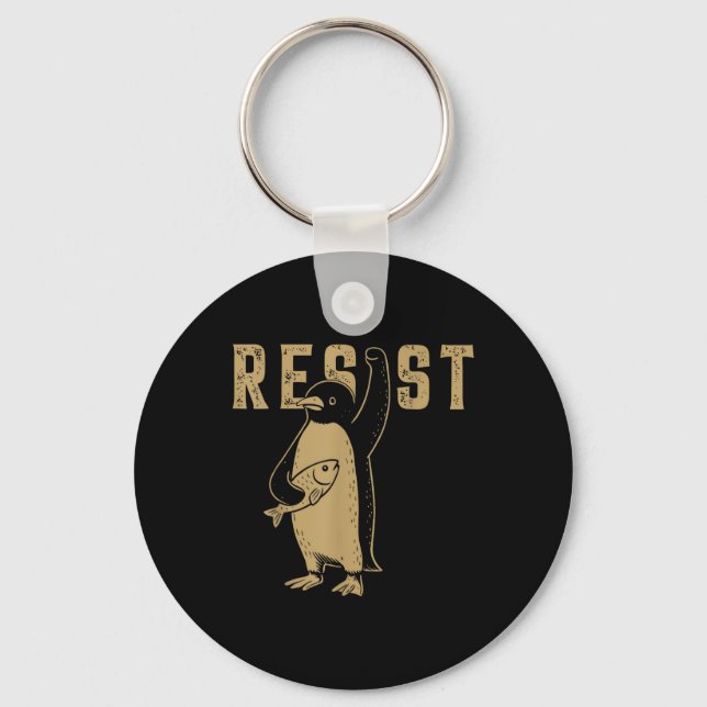 Chaveiro Pinguim Engraçado Resiste Pinguins em Protesto Con (Frente)