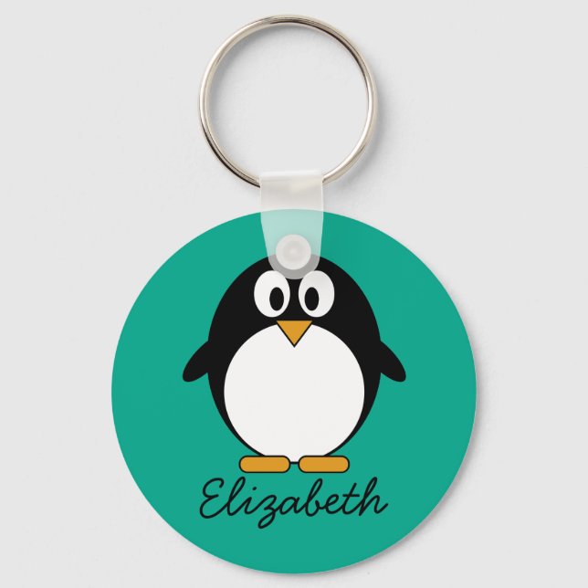 Chaveiro pinguim-esmeraldo e preto de desenho animado (Frente)