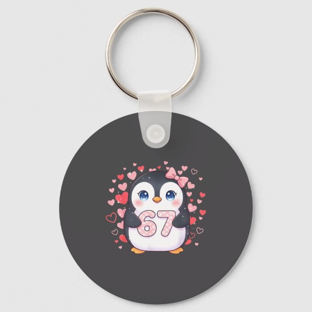 Chaveiro Pinguim Fofo 67 Seis Sete Corações de São Valentim (Frente)