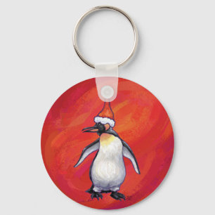 Chaveiro Pinguim no Chapéu de Santa em Vermelho