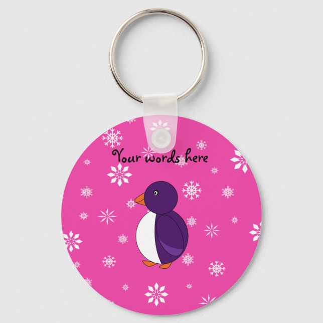 Chaveiro Pinguim roxo com flocos de neve rosa (Frente)