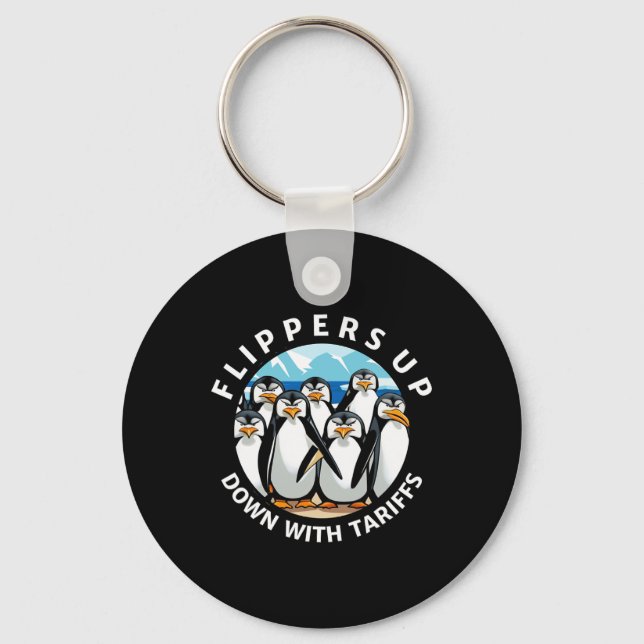 Chaveiro Pinguins Nadadeiras ao Ar em Protesto Contra Tarif (Frente)