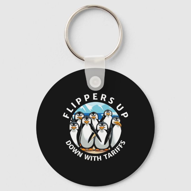Chaveiro Pinguins Nadadeiras ao Ar em Protesto Contra Tarif (Frente)