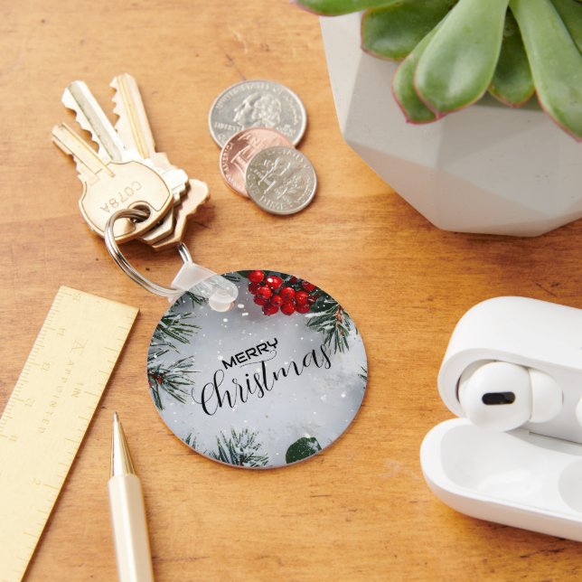 Chaveiro Pinheiro Coberto De Neve, Holly Berries, Não Foto (Mesa)