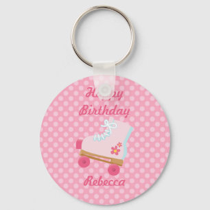 Chaveiro Pink Dots Rollerskate Birthday Keychain