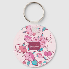 Chaveiro Pink Floral Blossom Script Name Paper Coaster