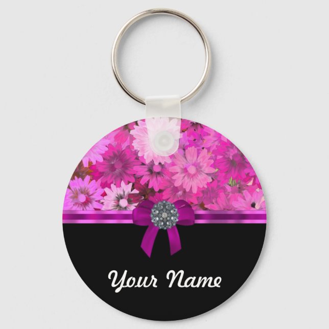 Chaveiro Pink floral personalizado (Frente)
