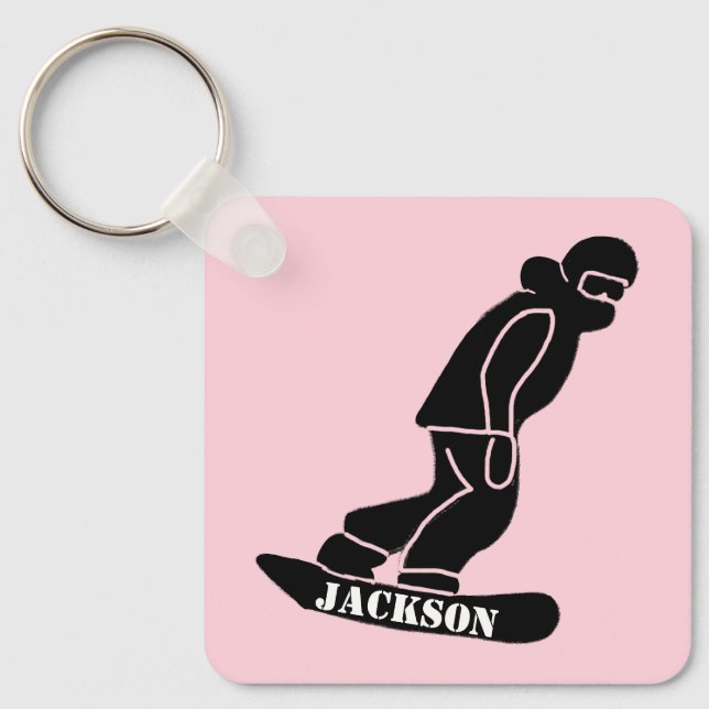 Chaveiro Pink Freeride Snowboarder Snowboard Stencil (Frente)