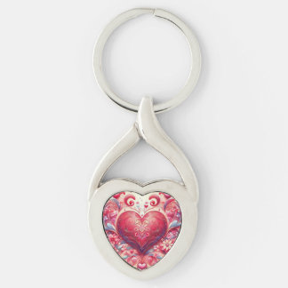 Chaveiro Pink Glittery Swirl Heart Keychain