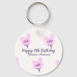 Chaveiro Pink mauve floral 15th birthday quinceanera name d