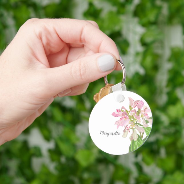 Chaveiro Pink Orchid Floral Design – Elegant Botanical Art (Mão)