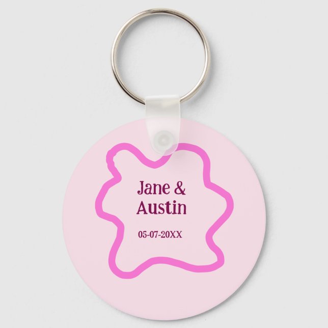 Chaveiro Pink pastel retro wedding border frame name date (Frente)