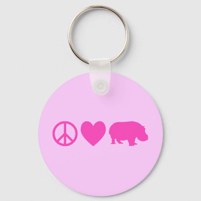 Chaveiro Pink Peace Love e Hippos (Frente)