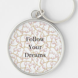 Chaveiro Pink Pearls Gold Chain Birthday