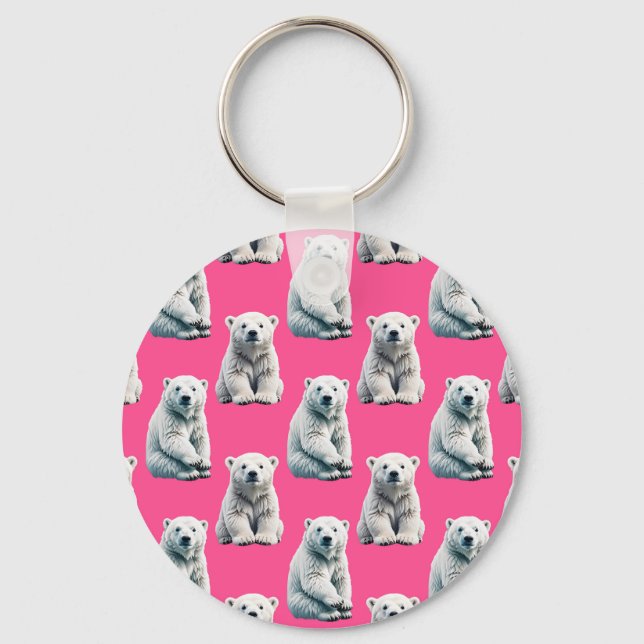 Chaveiro Pink Polar Bear Pattern Design  (Frente)