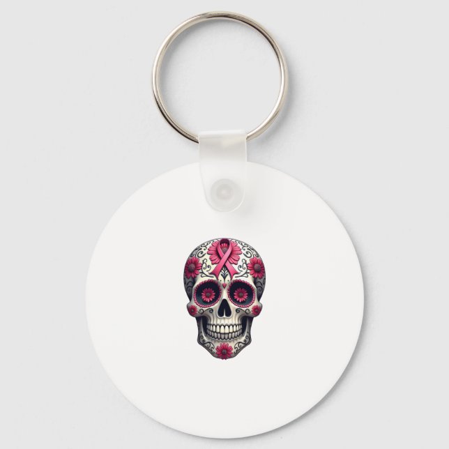 Chaveiro Pink Ribbon Sugar Skull Calavera Breast Cancer Awa (Frente)