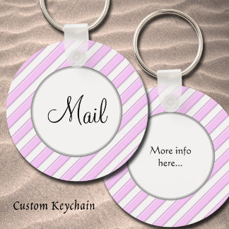 Chaveiro Pink Stripes on White Editable Front & Back Mail