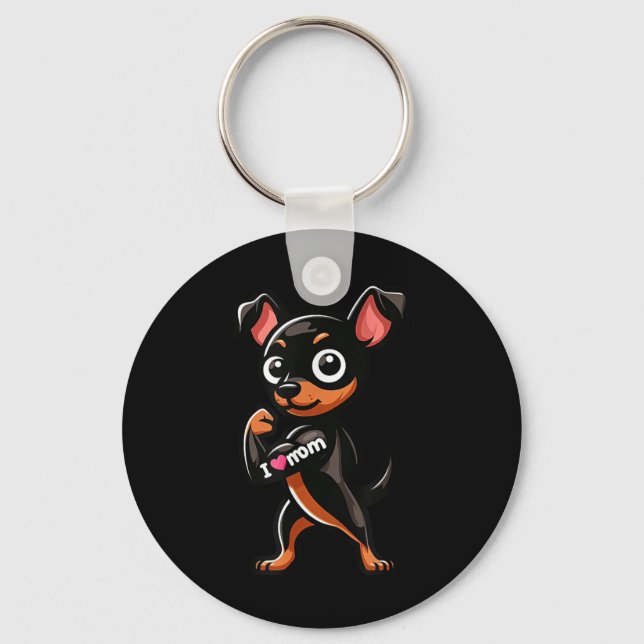 Chaveiro Pinscher Miniatura Eu Amo Mãe Cachorro Engraçado T (Frente)