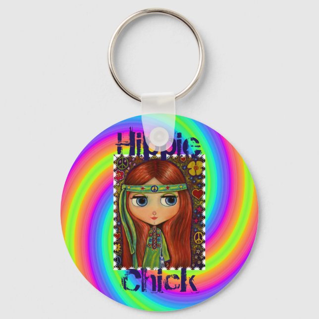 Chaveiro Pintinho Hippie 1960s Tie Dye Big Eye Doll Headban (Frente)