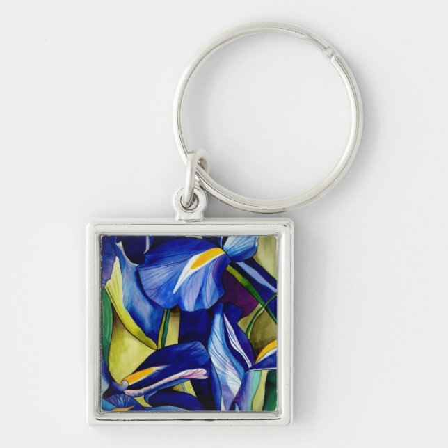 Chaveiro Pintor de aquarela azul-íris flor original (Frente)