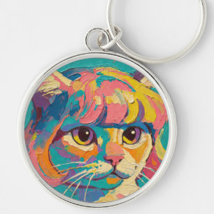 Chaveiro Pintura a óleo de gato fofo (#5)