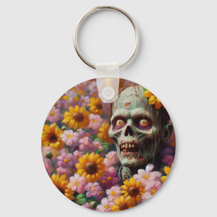 Chaveiro Pintura a óleo de Zombie no Dia das Bruxas de Flor