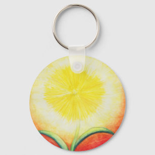 Chaveiro pintura aquarela brilho de flor amarela vintado