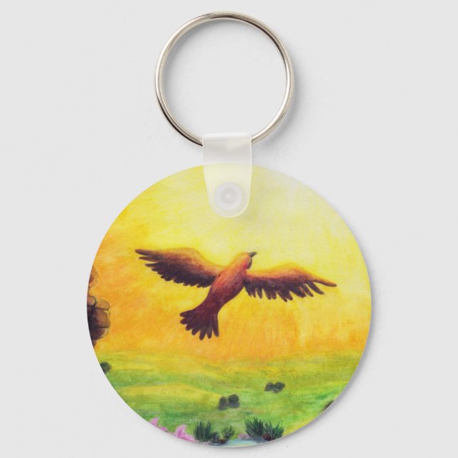 Chaveiro pintura aquosa ascensão de águia-safra na (Frente)