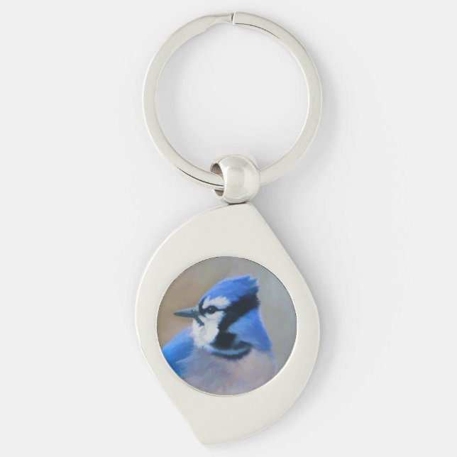 Chaveiro Pintura Blue Jay - Arte Original para Pássaros (Frente)