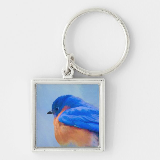 Chaveiro Pintura Bluebird - Arte Original para Pássaros (Frente)