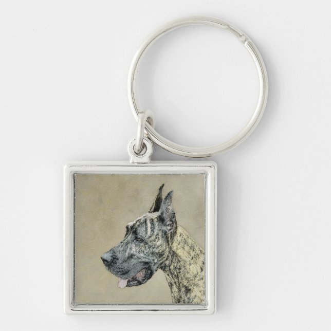 Chaveiro Pintura com o Grande Dane (Brindle) - Arte Canina  (Frente)