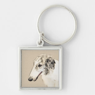 Chaveiro Pintura de Borzoi (Silver Brindle) Original