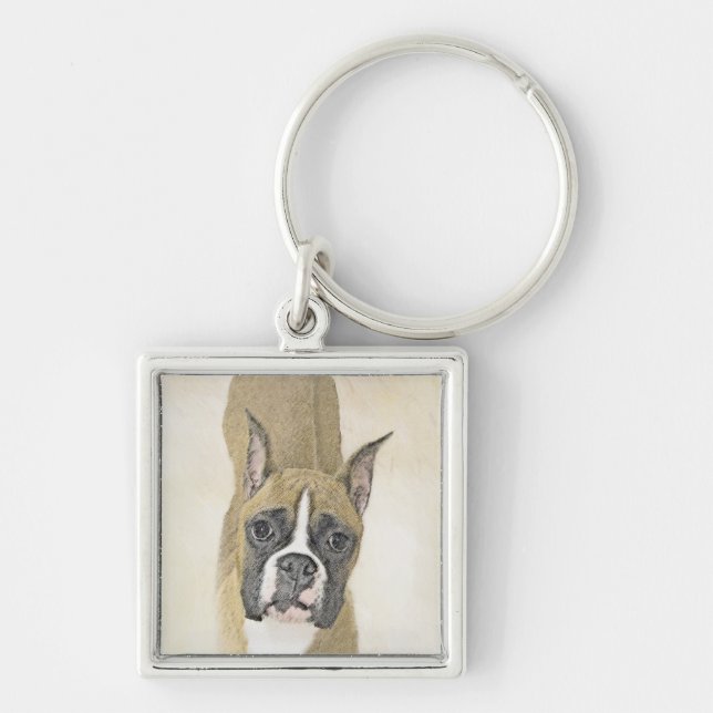 Chaveiro Pintura de Boxer - Arte de Cachorro Original Bonit (Frente)
