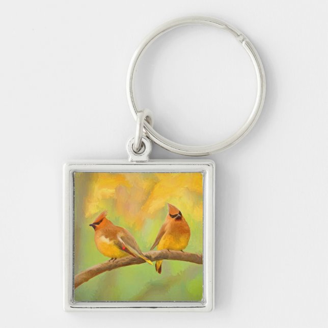 Chaveiro Pintura De Cedar Waxwing - Arte De Cachorro Origin (Frente)