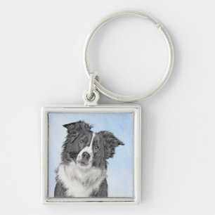 Chaveiro Pintura de Collie de Borda - Arte de Cachorro Orig