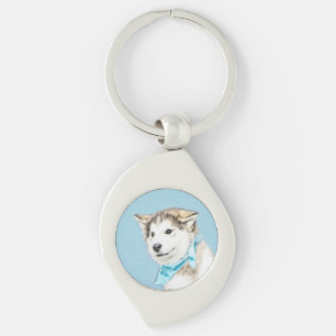 Chaveiro Pintura de Filhote de Husky Siberiano - Arte Origi
