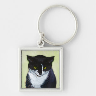 Chaveiro Pintura De Gato Tuxedo - Arte De Gato Original Bon