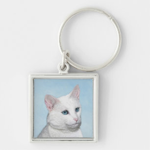 Chaveiro Pintura de Gatos Brancos - Arte de Gato Original B