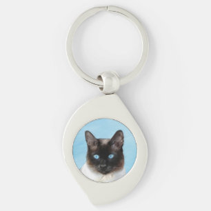 Chaveiro Pintura de Gatos Siameses - Arte de Gato Original 