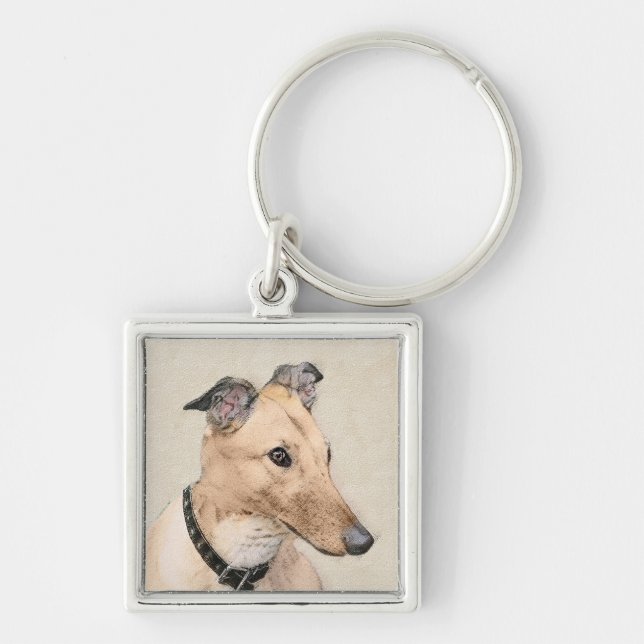 Chaveiro Pintura de Greyhound - Arte de Cachorro Original (Frente)