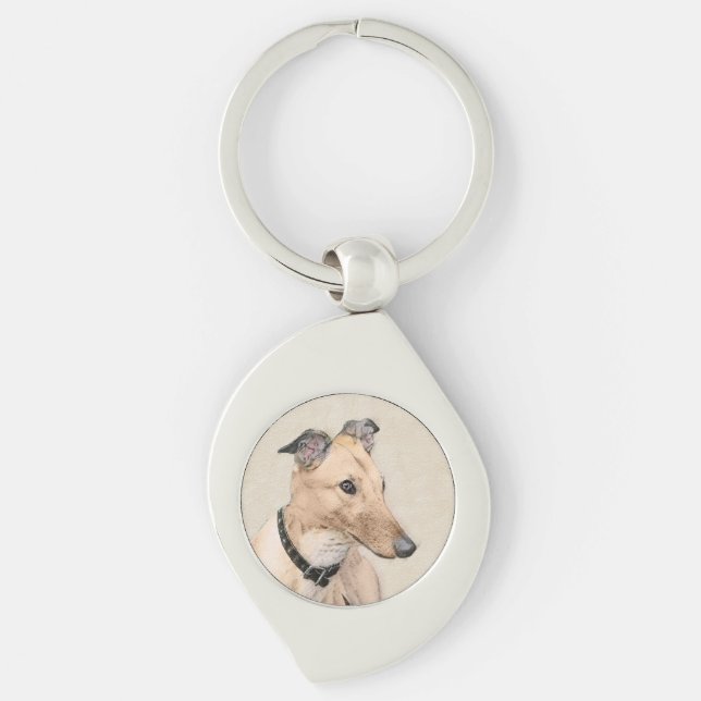 Chaveiro Pintura de Greyhound - Arte Original de Cachorro F (Frente)