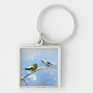 Chaveiro Pintura de Grosbeak Evening - Arte de Cachorro Ori