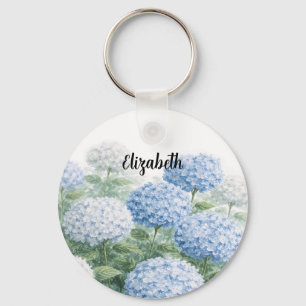 Chaveiro Pintura de Hortênsia Azul com Nome Personalizado