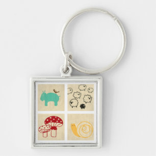 Chaveiro Pintura de quatro blocos de madeira para crianças